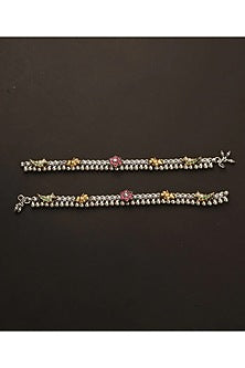 Two-Tone Finish Kundan Polki Payals In Sterling Silver (Set Of 2)