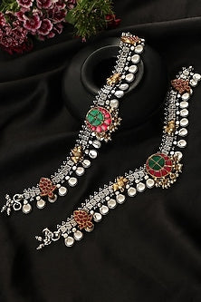 Two-Tone Finish Kundan Polki Payals In Sterling Silver (Set Of 2)