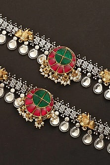 Two-Tone Finish Kundan Polki Payals In Sterling Silver (Set Of 2)