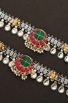 Two-Tone Finish Kundan Polki Payals In Sterling Silver (Set Of 2)