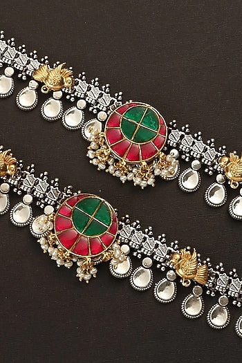 Two-Tone Finish Kundan Polki Payals In Sterling Silver (Set Of 2)