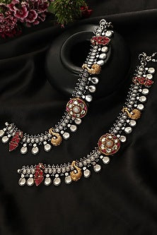Two-Tone Finish Kundan Polki Payals In Sterling Silver (Set Of 2)