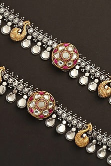 Two-Tone Finish Kundan Polki Payals In Sterling Silver (Set Of 2)