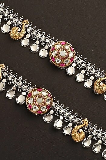 Two-Tone Finish Kundan Polki Payals In Sterling Silver (Set Of 2)