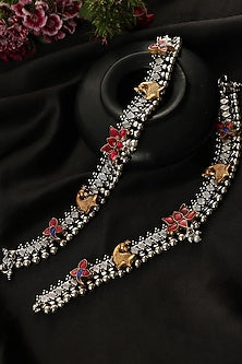 Two-Tone Finish Kundan Polki Payals In Sterling Silver (Set Of 2)