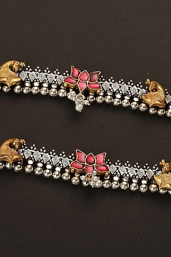Two-Tone Finish Kundan Polki Payals In Sterling Silver (Set Of 2)