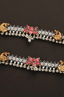 Two-Tone Finish Kundan Polki Payals In Sterling Silver (Set Of 2)