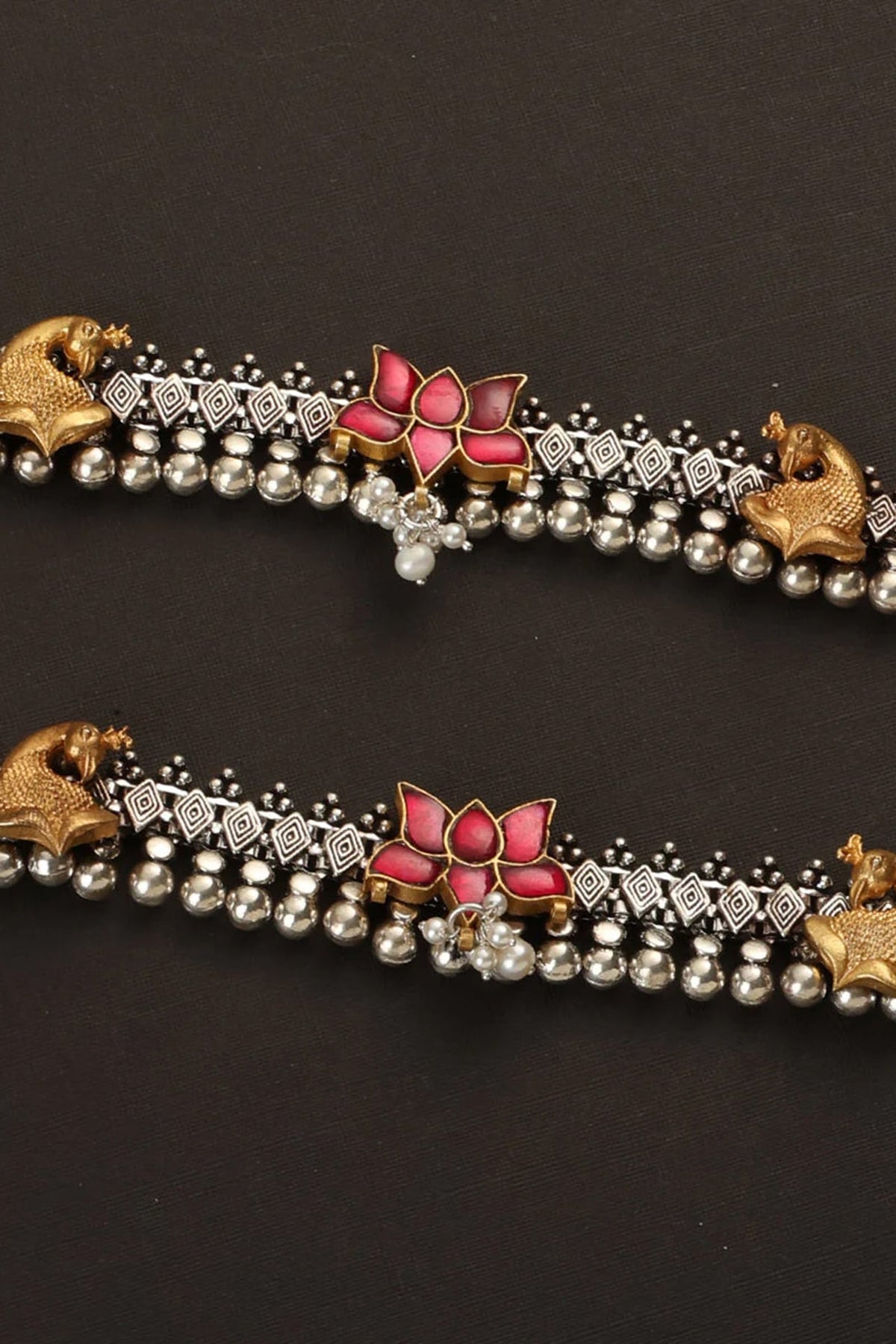Two-Tone Finish Kundan Polki Payals In Sterling Silver (Set Of 2)