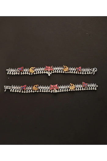 Two-Tone Finish Kundan Polki Payals In Sterling Silver (Set Of 2)