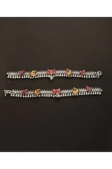 Two-Tone Finish Kundan Polki Payals In Sterling Silver (Set Of 2)