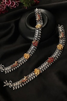 Two-Tone Finish Kundan Polki Payals In Sterling Silver (Set Of 2)