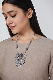 White Finish Long Necklace In Sterling Silver