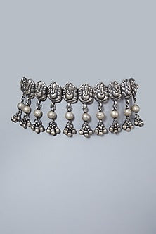 White Finish Ganpati Choker In Sterling Silver
