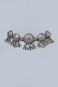 White Finish Floral Choker In Sterling Silver