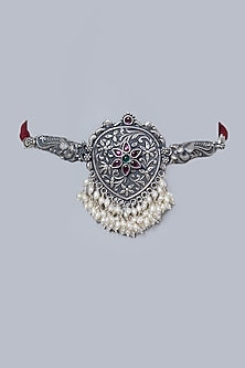White Finish Pearl Floral Choker In Sterling Silver