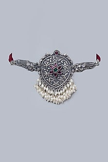White Finish Pearl Floral Choker In Sterling Silver