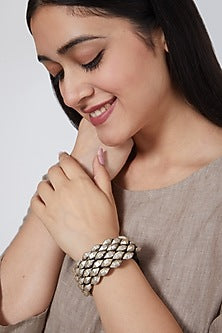 White Finish Hand Cuff In Sterling Silver