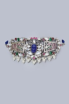 White Finish Kundan Polki Choker In Sterling Silver