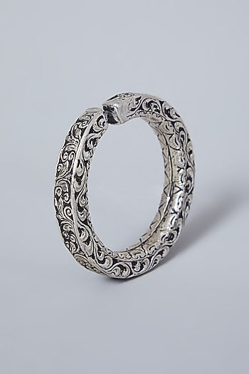 White Finish Handcrafted Kada In Sterling Silver