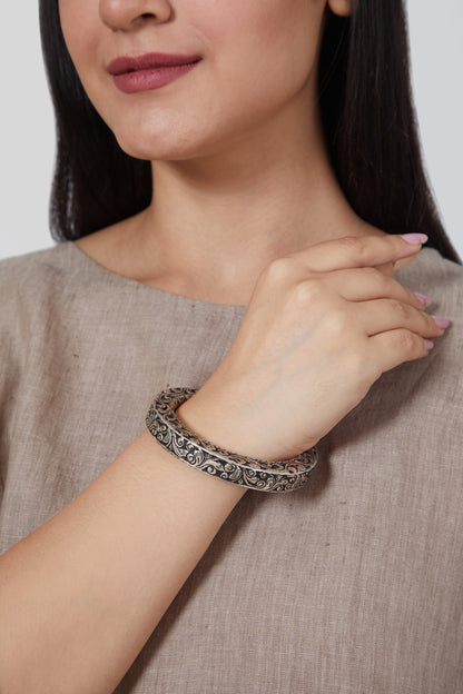 White Finish Handcrafted Kada In Sterling Silver