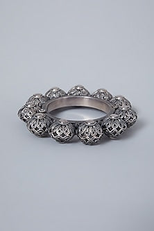 White Finish Handcrafted Ball Bangle In Sterling Silver