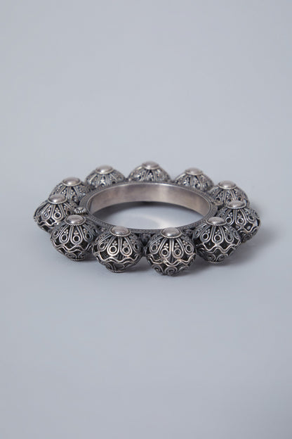 White Finish Handcrafted Ball Bangle In Sterling Silver