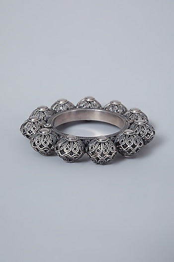 White Finish Handcrafted Ball Bangle In Sterling Silver