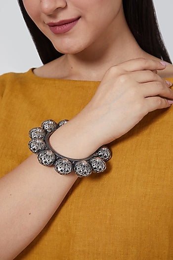 White Finish Handcrafted Ball Bangle In Sterling Silver