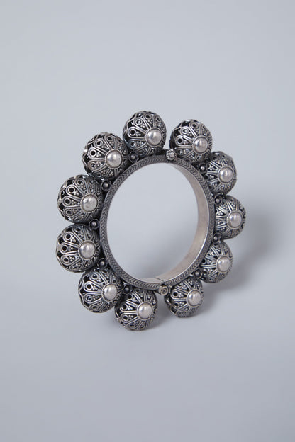 White Finish Handcrafted Ball Bangle In Sterling Silver