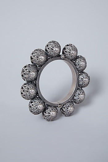 White Finish Handcrafted Ball Bangle In Sterling Silver