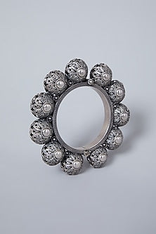 White Finish Handcrafted Ball Bangle In Sterling Silver