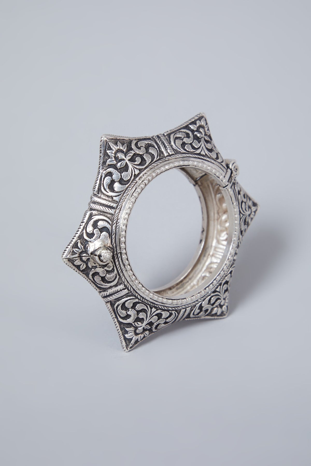 White Finish Handcrafted Star Kada In Sterling Silver