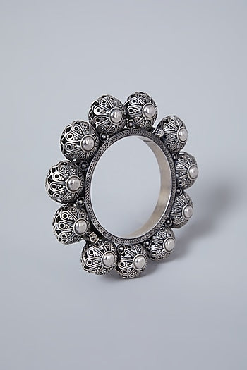 White Finish Ball Kada In Sterling Silver