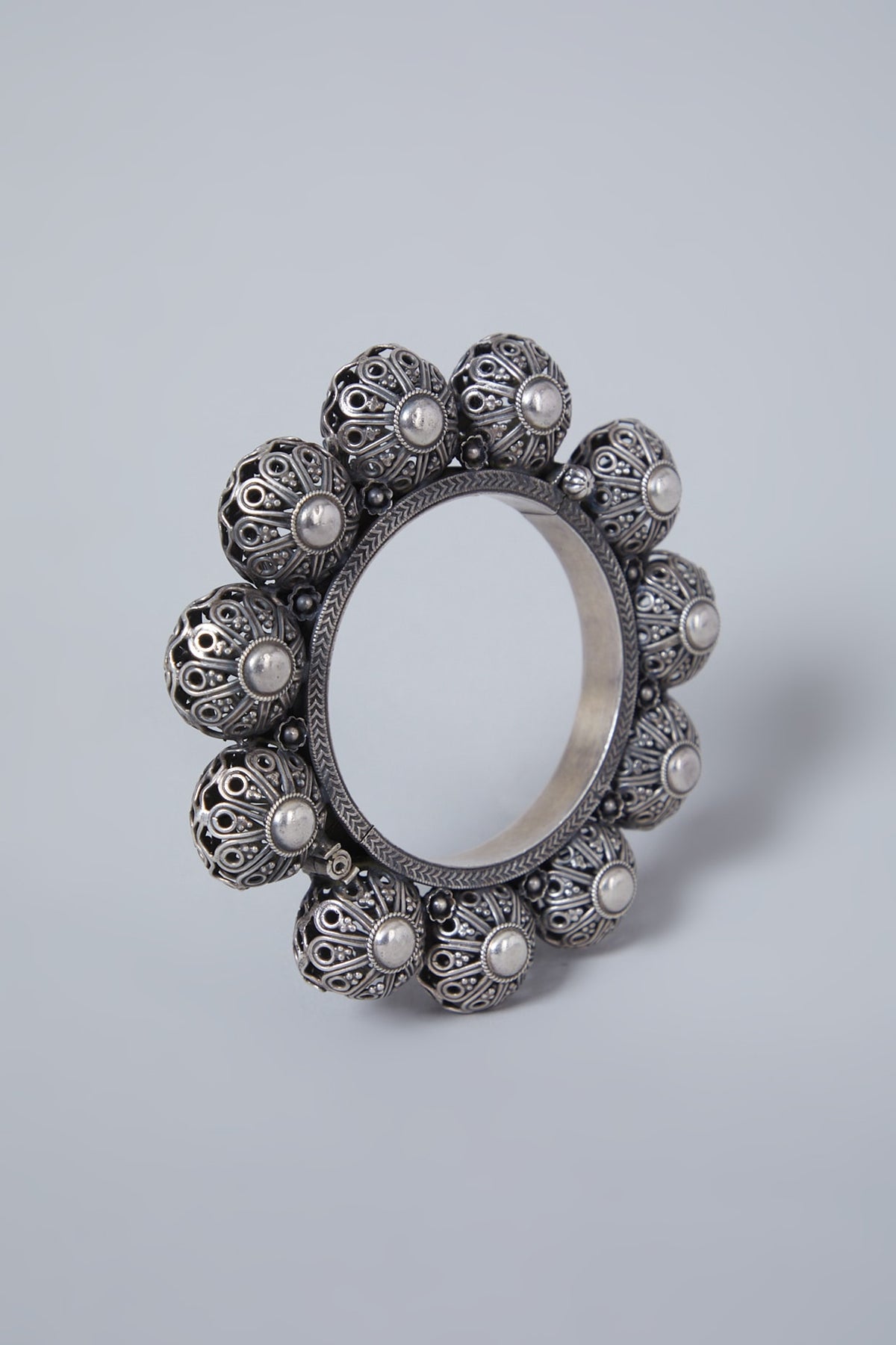 White Finish Ball Kada In Sterling Silver