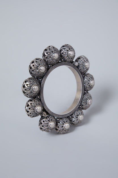 White Finish Ball Kada In Sterling Silver