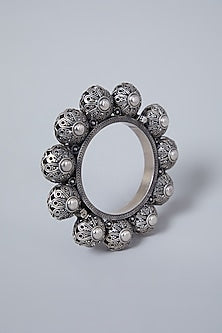 White Finish Ball Kada In Sterling Silver