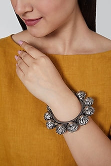 White Finish Ball Kada In Sterling Silver