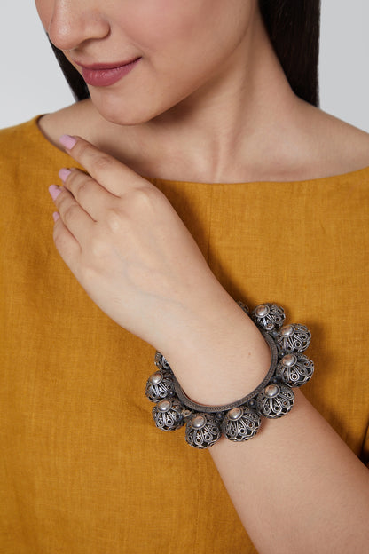 White Finish Ball Kada In Sterling Silver