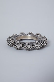 White Finish Ball Kada In Sterling Silver