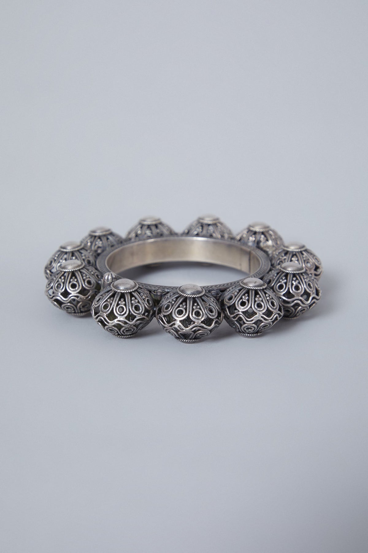 White Finish Ball Kada In Sterling Silver