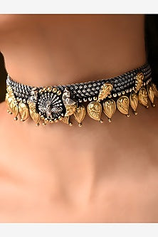 Two Tone Finish Tribal Choker Necklace In Sterling Silver