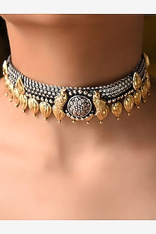 Two Tone Finish Tribal Choker Necklace In Sterling Silver