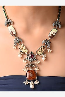 Silver Finish Red Stone Tribal Necklace In Sterling Silver