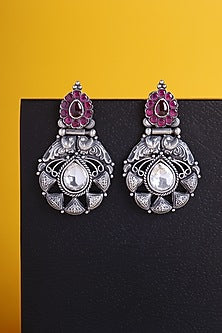 White Finish CZ & Kemp stone Temple Earrings In Sterling Silver