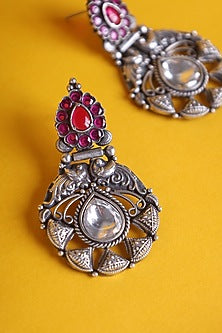 White Finish CZ & Kemp stone Temple Earrings In Sterling Silver