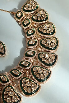 Gold Finish Green Moissanite Stone Necklace Set In Sterling Silver