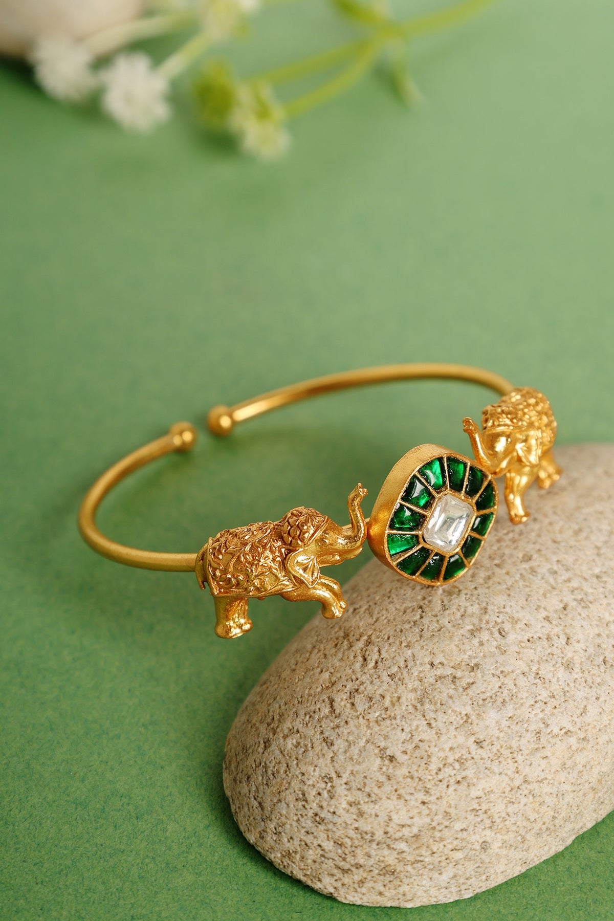Gold Finish Elephant Motif Openable Temple Kada