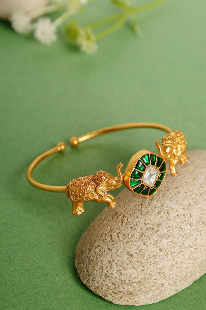 Gold Finish Elephant Motif Openable Temple Kada