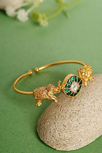 Gold Finish Elephant Motif Openable Temple Kada