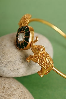 Gold Finish Elephant Motif Openable Temple Kada